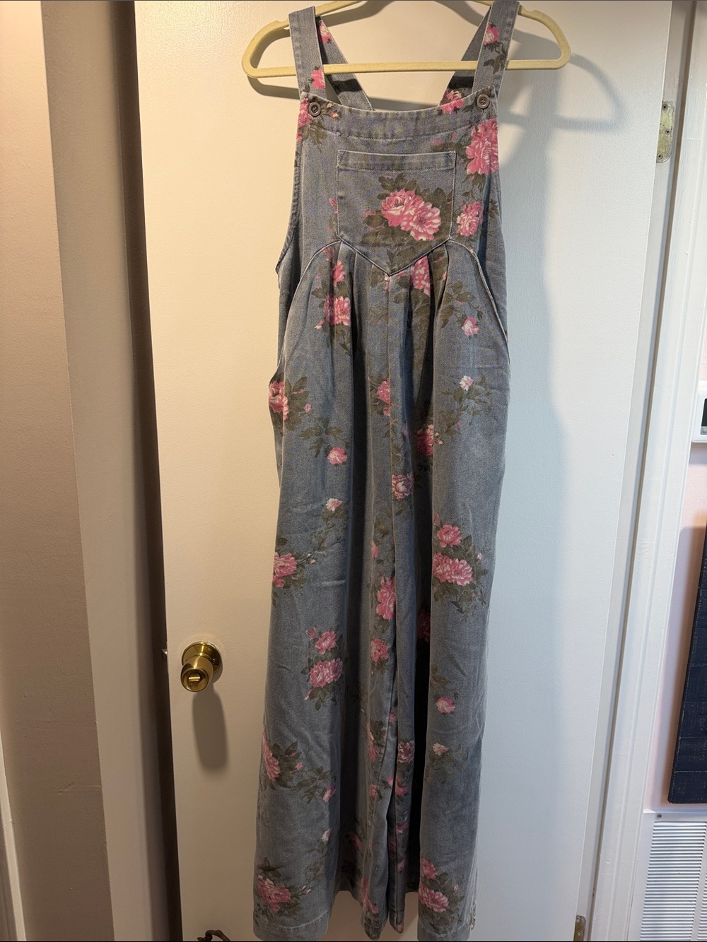 NWT BiBi Blue Denim Floral Overalls with Pink Roses